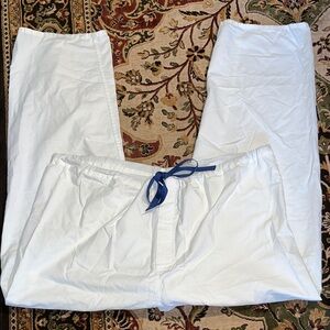 Elegant White Wide Leg Pants with Blue Tie